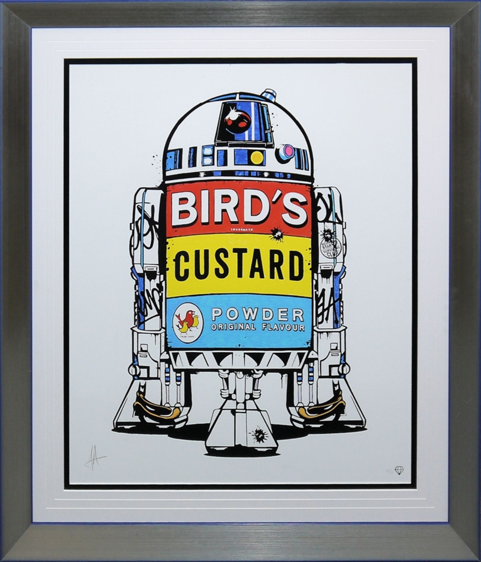 JJ Adams, R2D2 - Bird's Custard, signierte Farbserigraphie von 2014, galeriegerahmt, mit Zertifikat