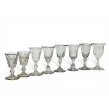 Eight Georgian & Victorian Wine and Gin Glasses. Early-Late 19th Century. 12cm, 11cm, 10cm.