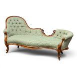 A Quality Victorian Walnut Framed Chaise Lounge. C.1860, Mid 19th Century. 200cm.