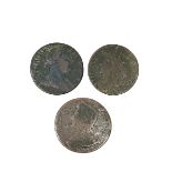 A James II Irish Halfpenny with George II and George III Half Pennies.