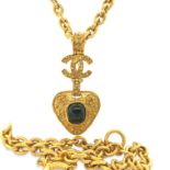Chanel GP Vintage Gripoix CC Heart Brooch Necklace 90cm