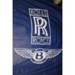 Large Rolls Royce Bentley dealership flag appliquéd logos in white with boarders stitched in