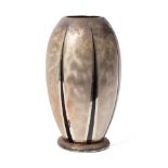 WMF Ikora vase with black-striped decoration with mottled silvered decoration, 24cm tall.