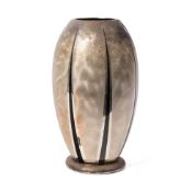 WMF Ikora vase with black-striped decoration with mottled silvered decoration, 24cm tall.