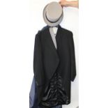 A black mourning suit, grey top hat, grey waistcoat, Burtons by Royal Appointment, 42" jacket, 36"