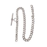 A silver albert pocket watch chain, with hallmarked T-bar, 33.8g, 31cm long.
