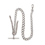 A silver albert pocket watch chain, with hallmarked T-bar, with graduated links, 44cm long, 54.8g.