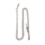 A silver albert pocket watch chain, with hallmarked T-bar, 37.4g, 40.5cm long.