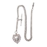 A silver albert pocket watch chain, with hallmarked T-bar and fob, 37.4g, 37cm long, with