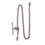 A silver albert pocket watch chain, with hallmarked T-bar, 31.2g, 37cm long.