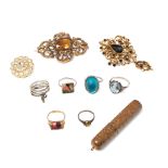 A group of good quality costume jewellery including a Victorian citrine and pinchbeck brooch of