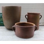 A group of three garden planters in salt glazed finish, to include two handled examples and a