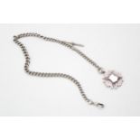 A silver Albert watch chain, graduated links, each link hallmarked, silver, clasp and fob with