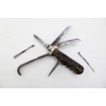 Rare late 19th century Victorian stag antler bone horseman's or coachman's multi tool pocket knife