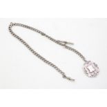 A silver Albert watch chain, graduated links, each link hallmarked, silver, clasp and fob with