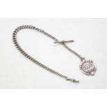 A silver Albert watch chain, graduated links, each link hallmarked, silver T bar, clasp and