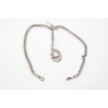 A silver double Albert watch chain, graduated links, each link hallmarked, silver T bar, clasps