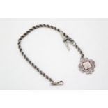A silver rope link Albert watch chain with silver T bar and fob, 30cm long, 30.6g.