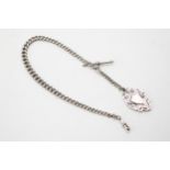 A silver Albert watch chain, graduated links, each link hallmarked, silver, clasp and fob, 36.5cm