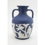Wedgwood Cobalt Blue Jasperware Portland vase, 15cm tall. In good condition with no obvious damage