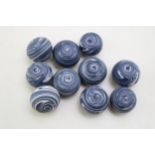A collection of unusual Wedgwood pottery, consiting of ten marble-like balls with swirling cobalt