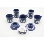 Wedgwood Cobalt Blue Jasperware to include a floral posy display, a tea light holder, a pair of