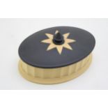 Wedgwood Cane Yellow on Black Jasperware trinket box and cover, 15.5cm wide. In good condition