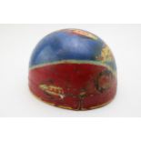 A vintage Cromwell 'bone dome' motorcycle crash helmet with original Norton & Castrol racing