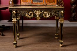 Boulle-style bureau plat (writing desk) with intricate brass and tortoiseshell-style inlay