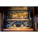 Fragile 17th-century Baroque bath panel, depicting a mythological marine scene featuring Hippocampi