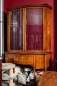 Large Antique Glass Wooden Display Unit- with red fabric removable cover