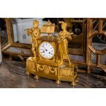 French gilt bronze style ormolu figural mantel clock c.1790-1820 in Louis XVI/Early Empire style