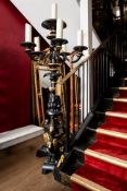 Pair of 2 Large Ornate black and Gilt Torchere Candelabra- 19th Century style with cherub and dragon