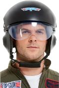 RRP £35.99 - Smiffys Top Gun Deluxe Helmet, Adults Black Adjustable Visor & Chin Strap, Official Top