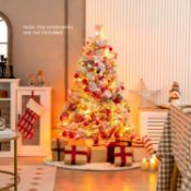RRP £59.95 - COSTWAY 4.5ft/6ft Pre-Lit Snow Flocked Christmas Tree, Hinged Artificial Xmas Tree with