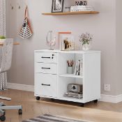 RRP £49.99 - 3 Drawer File Cabinet, Mobile Lateral Printer Stand with 2 Open Storage Shelves Home