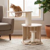 RRP £99.95 - Wooden Cat Tree 3-Level Cute Kitten Tower with Condo Space Capsule Scratching Posts