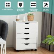 RRP £79 - Costway 5 Drawer White Chest of Drawers with Lockable Wheels