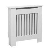 RRP £29.99 - Small White Wooden Slatted Grill Radiator Cover MDF Cabinet