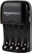 RRP £9.65 - Amazon Basics 4 Slot Ni-MH AA & AAA Battery Charger With Indicator LEDs, With USB