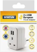 RRP £6.90 - STATUS UK to EU European Plug with USB Port Adapter, 3 Pin to 2 Pin European Travel
