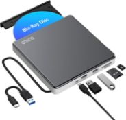 RRP £89.99 - External Blu Ray DVD Drive, USB 3.0 & Type-C Blu-Ray Burner Writer with SD/TF & USB