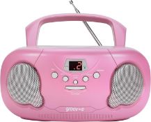 RRP £34.99 - Groov-e Portable CD Player Boombox with AM/FM Radio, 3.5mm AUX Input, Headphone Jack,