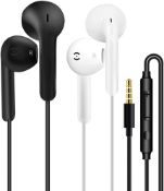 RRP £6.97 - 2 Pack Earphones Wired In-Ear Headphones Wired Earbuds 3.5mm Jack Noise Isolating