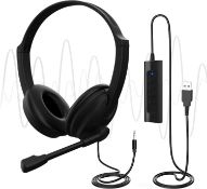 RRP £19.99 - USB Headset with Microphone for PC Laptop, Adjustable Noise Cancelling Business