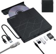 RRP £ - PeroBuno External CD/DVD Drive, USB 3.0 for Mac and PC with Ethernet Adapter, 3 USB Ports