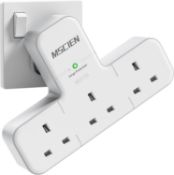 RRP £17.99 - Multi Plug Adapter, Mscien 3 Way UK Plug Extension Socket with 315 Degree Rotation,