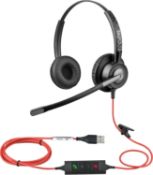 RRP £39.99 - USB Headset with ENC Dual Noise Cancelling Microphone for Laptop PC, Stereo Wired