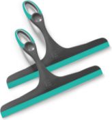 $8 2-Pack Multipurpose Window Squeegee - Turquoise/Grey Durable Shower Squeegees For Mirrors & Tiles