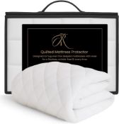$15 The Royce Microfibre Quilted Mattress Protector - 90 x 190 cm, Extra Deep 30cm Fitted Skirt - M